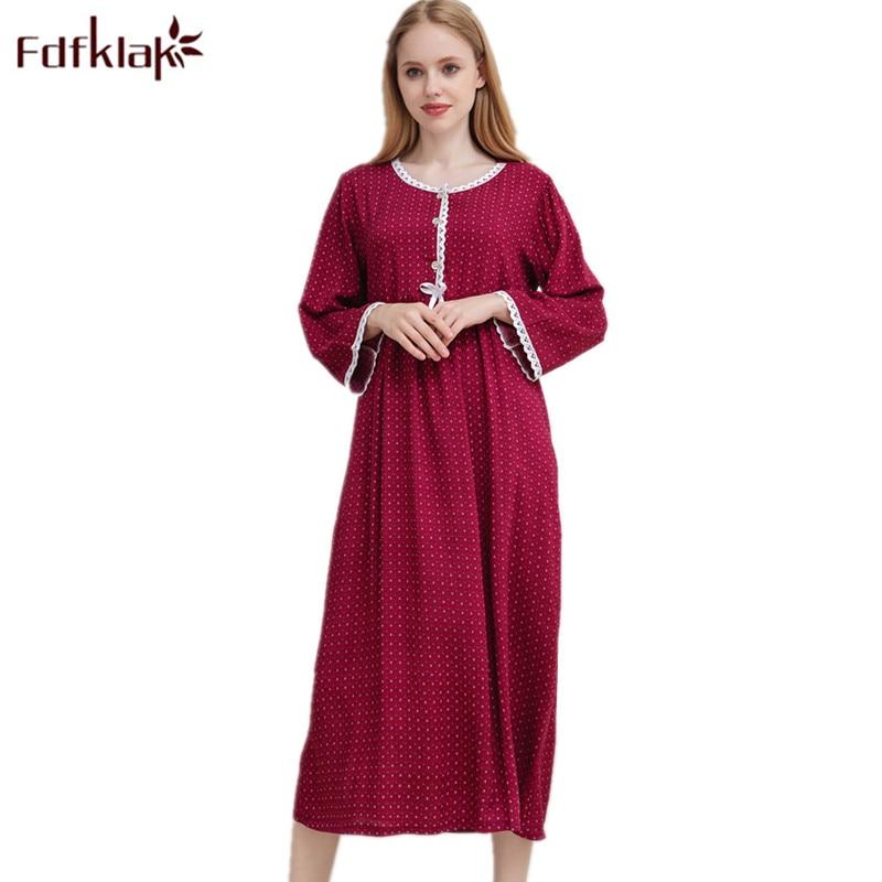 Fdfklak M-XXL plus size women sexy lingerie sleepwear nightgown women nightdress long sleeves night dress Spring autumn Q1535