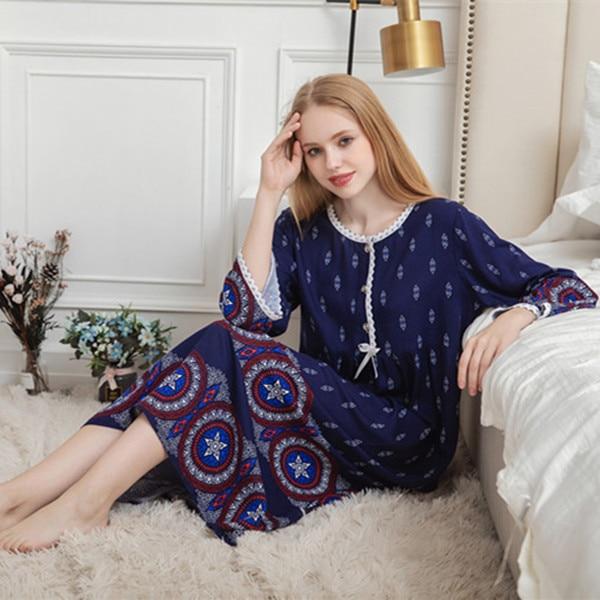 Fdfklak M-XXL plus size women sexy lingerie sleepwear nightgown women nightdress long sleeves night dress Spring autumn Q1535