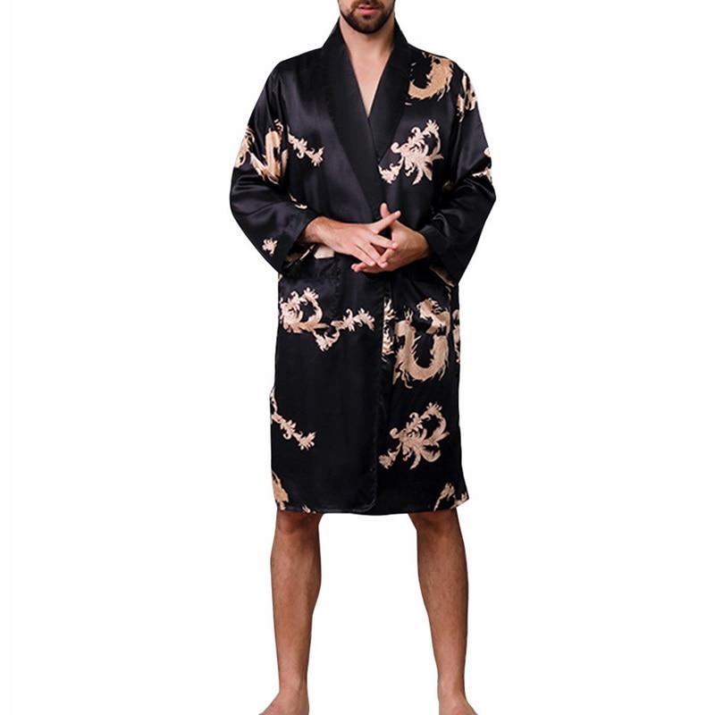 Laamei Men Robe Men's V-neck Silk Robe Bathrobe Men's Section Sleepwear Silk Long-sleeved Robe Hombre Ropa Sexy Hombre