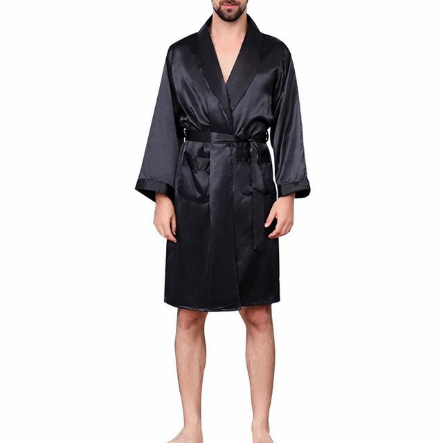 Laamei Men Robe Men's V-neck Silk Robe Bathrobe Men's Section Sleepwear Silk Long-sleeved Robe Hombre Ropa Sexy Hombre