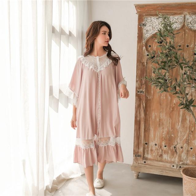 Sweet Fashion White Lace Women's Long Nightgowns Summer Half Sleeve Soft Viscose Loose Female Sleepwear Plus Size