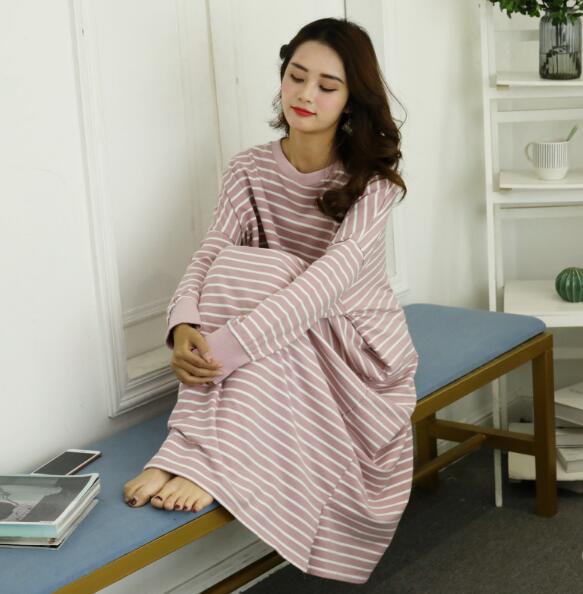 Fdfklak Large size women night dress long sleeve nightshirt cotton blend home clothes spring autumn nightgowns loose nightdress