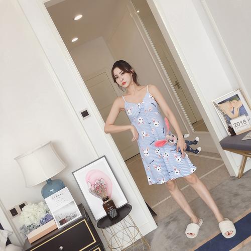 Summer Women's Long Cartoon Pijamas Ladies Nightgown Princess Style Nightshirt Women Causal Sleepwear with Chest Pad Women Night