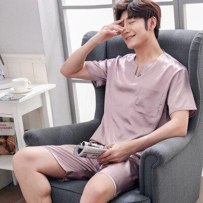Summer Short Sleeved Men Pyjama Set Imitate Silk Polyester Men Pajama Suit Satin Pajama Man Sleepwear Pajamas Red Nightgown 3XL