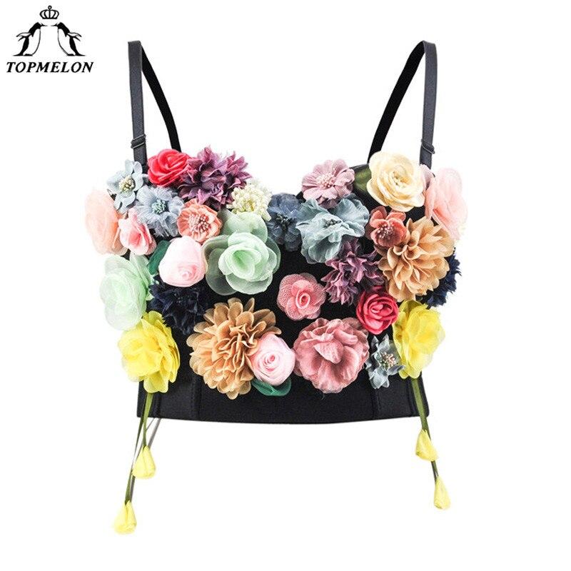 TOPMELON Flower Bustier for Women Sexy Appliques Floral Corset Gothic Steam Punk Tops Fashion Novelty Slimming Corsets