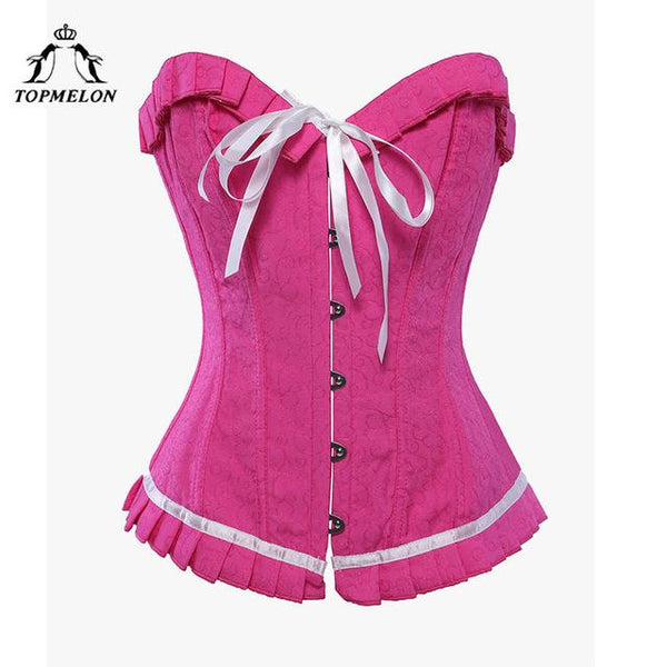 TOPMELON Sexy Corset Women Steampunk Bustier Corselet Gothic Modeling Strap Lace Up Red Bow Floral Club Show Party Corset Tops
