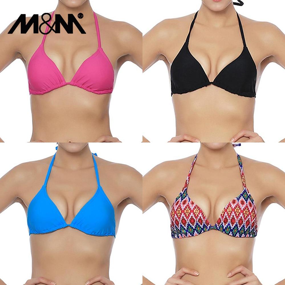 M&M Women Bikini Top Micro Bikini Samll Push Up Ruched String Solid Swimwear Beach Sexy Swimsuit Sporty Girls Beach Wear T606