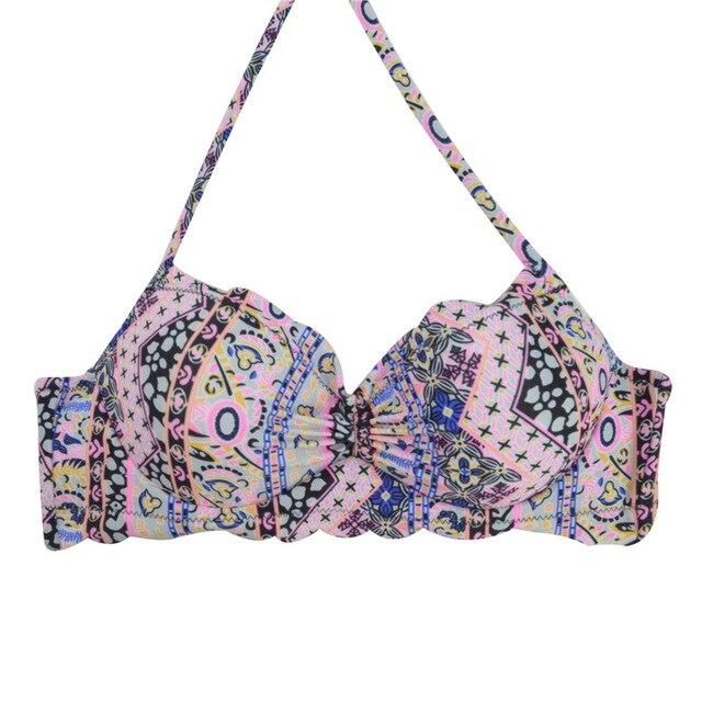 M&M 2019 Sexy Halter Bikinis Top Push Up Padded Summer Swimwear Print Swimsuit Solid Beachwear Sport Bandage Bathing Suit T604