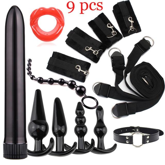 Dildo Vibrator Anal Plugs Handcuffs Whip Nipples Clip Blindfold Breast Pump BDSM Games Adult Sex Toys Kit For Couples