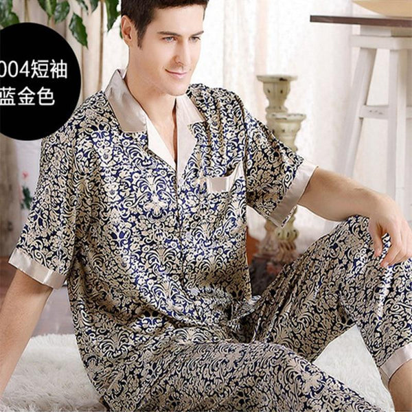 Summer Mens Stain Silk Pajama Set Pajamas Men Sleepwear Modern Style Silk Nightgown Home Male Satin Soft Cozy For Sleeping