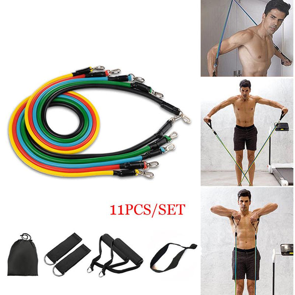 11PCS Crossfit Resistance Bands Tube Set Stretch Training Rubber Expander Tubes Pilates Fitness Gum Elastic Pull Rope Equipment