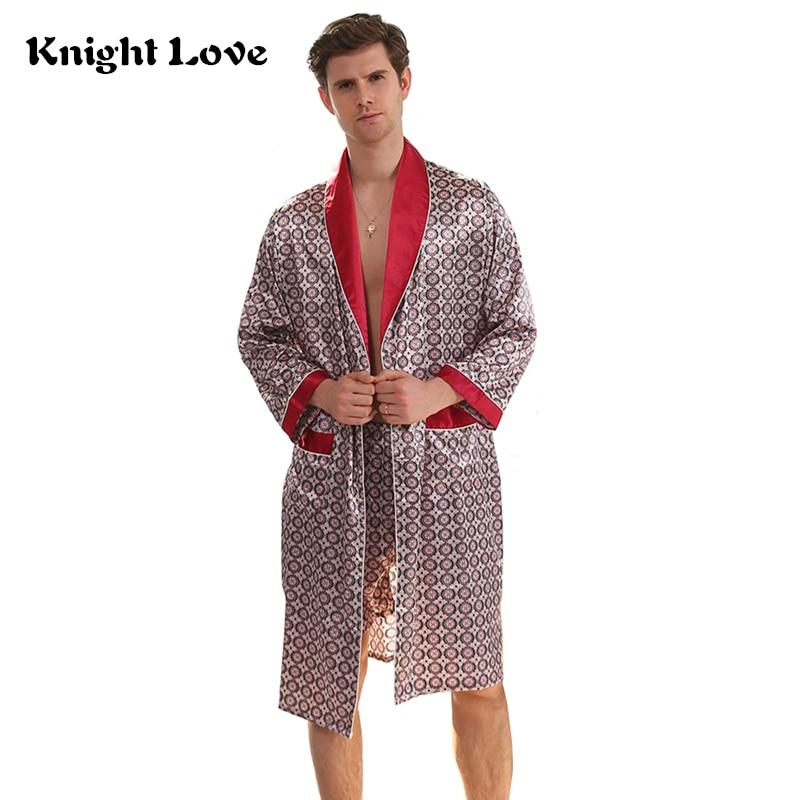 New Luxury Bathrobe Mens Print Plus Size Robe With Shorts 2 Pcs Silk Satin Pajamas Kimono Home Bath Gown Summer Male Nightgown