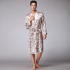 2018 New Men Robes Sexy Bathrobe Long Sleeve Nightdwear Print Silk-like Night-robe Male Woven Nightgown Homewear Big Yard L-XXL