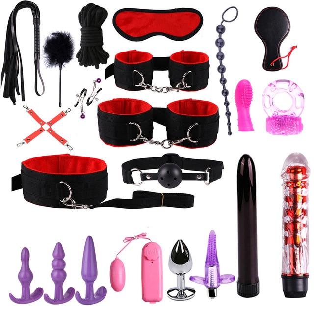 Dildo Vibrator Anal Plugs Handcuffs Whip Nipples Clip Blindfold Breast Pump BDSM Games Adult Sex Toys Kit For Couples
