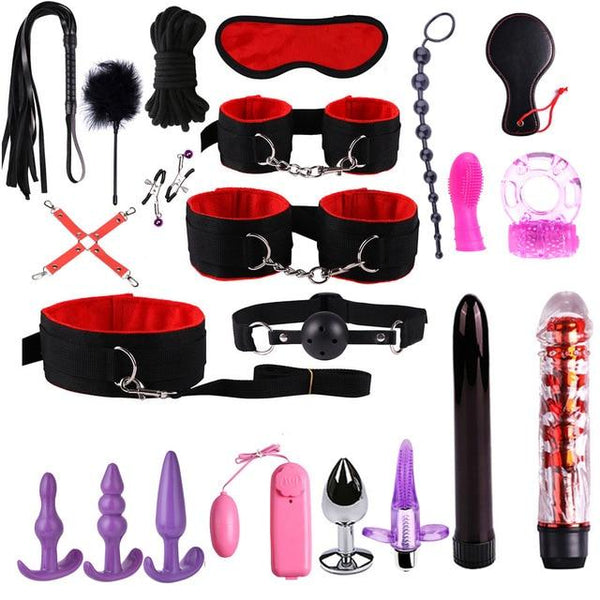 Dildo Vibrator Anal Plugs Handcuffs Whip Nipples Clip Blindfold Breast Pump BDSM Games Adult Sex Toys Kit For Couples