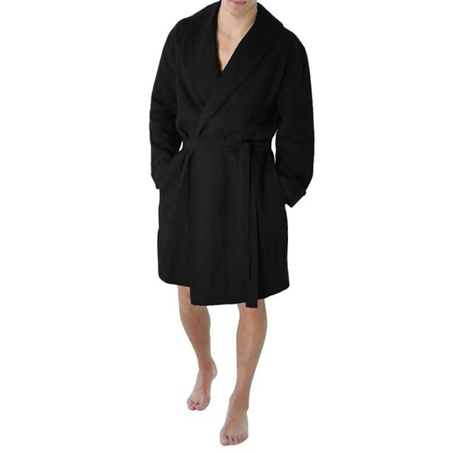 Men's Linen Pajama Casual Pure Color Cotton Linen Long Bathrobe Sexy Home Nightgown Pajamas Robe Nightgown Men Summer Ð¿Ð¸Ð¶Ð°Ð¼Ð°