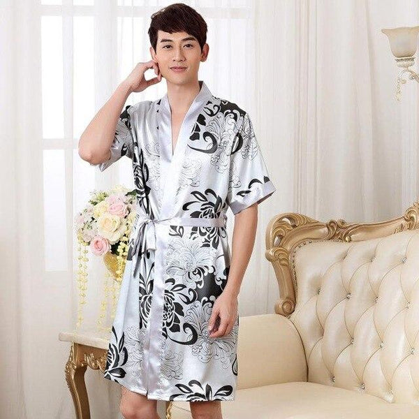 Summer Nightgown Sleepshirts Men Kimono Robe Faux Silk Bath Gown Sleepwear Lounge Casual Silk Nightwear Female Dress M-XXL