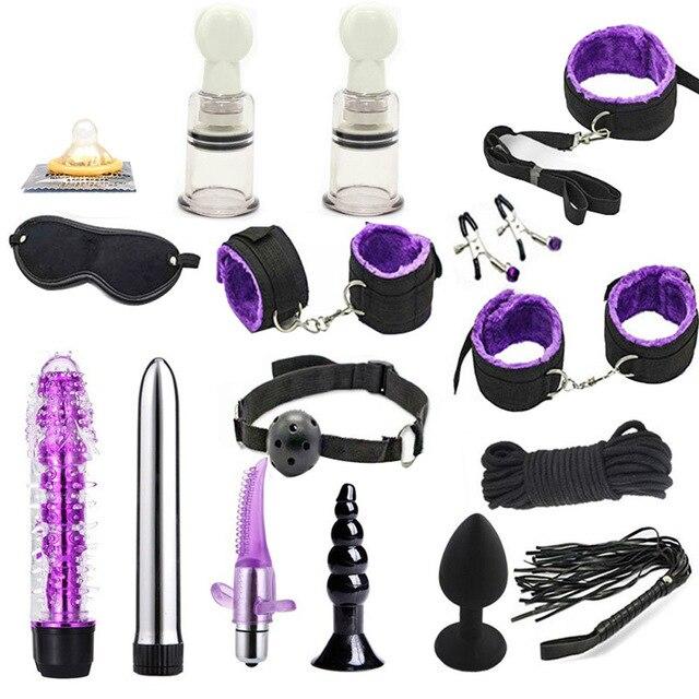 Adult Sex Product Kit Dildo Vibrator & Anal Plugs Finger Massager BDSM Slave Bandage With Ring Adult Games Sex Toys For Couples