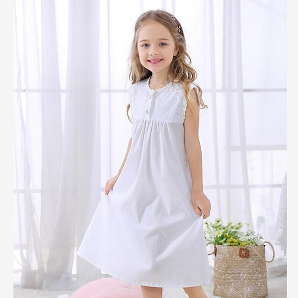 Summer Children's Nightgown Baby Girls Clothes Lace Spliced Kids Sleepwear Vintage Princess Home Wear Long Sleeve Pajamas Y785