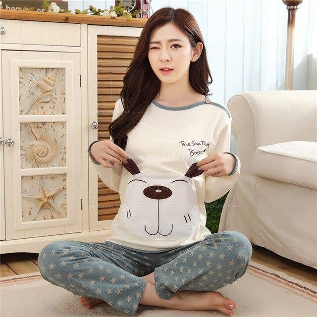 Autumn Long Sleeved Cartoon Dogs Cotton Couple Pajama Sets Women/Men Pyjamas Sleepwears Mujer  Nightgown XXL Home Clothing