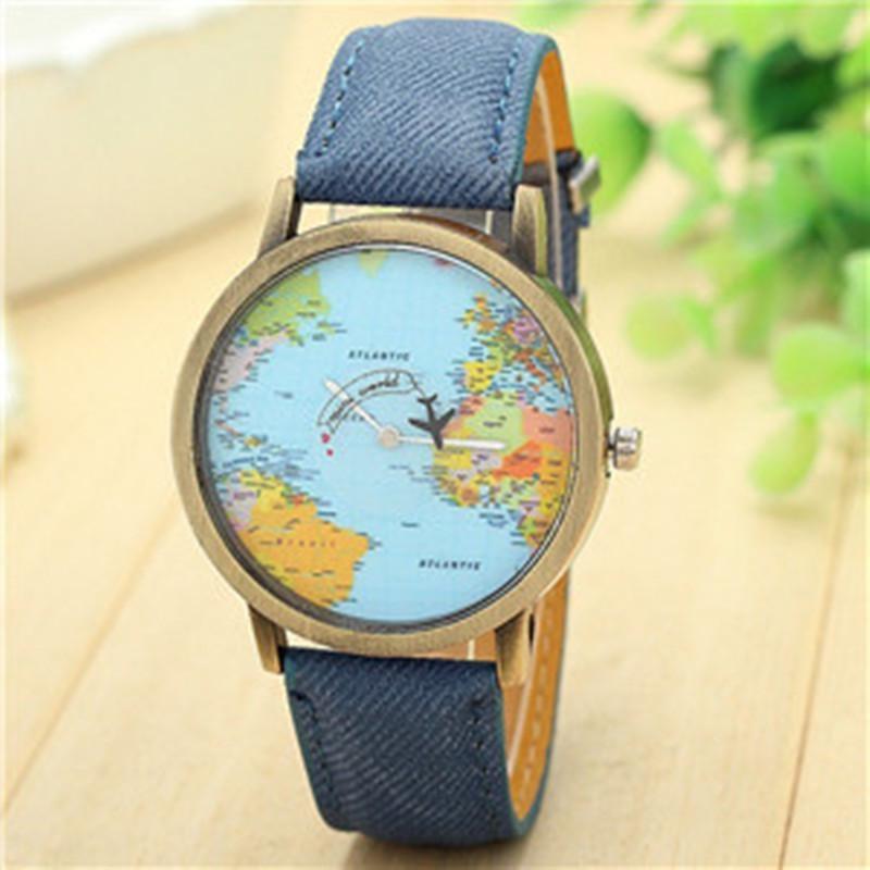 Hot Sale Mini World Fashion Quartz Watch Men Unisex Map Airplane Travel Around The World Women Leather Dress Wrist Watches 10