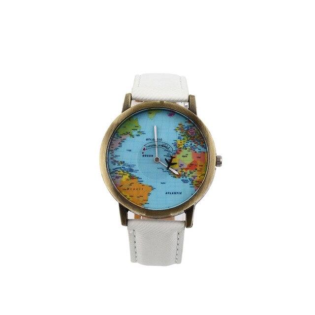Hot Sale Mini World Fashion Quartz Watch Men Unisex Map Airplane Travel Around The World Women Leather Dress Wrist Watches 10