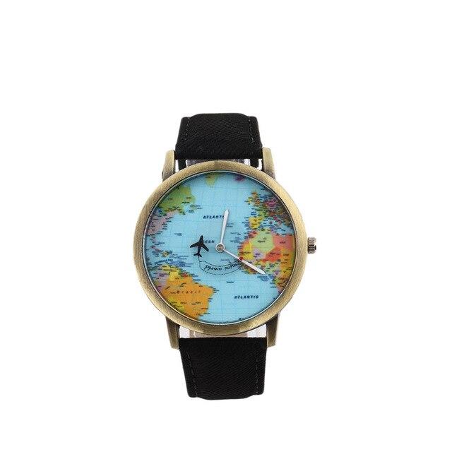 Hot Sale Mini World Fashion Quartz Watch Men Unisex Map Airplane Travel Around The World Women Leather Dress Wrist Watches 10