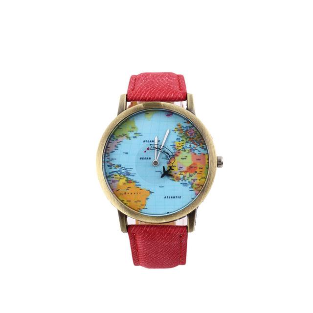 Hot Sale Mini World Fashion Quartz Watch Men Unisex Map Airplane Travel Around The World Women Leather Dress Wrist Watches 10