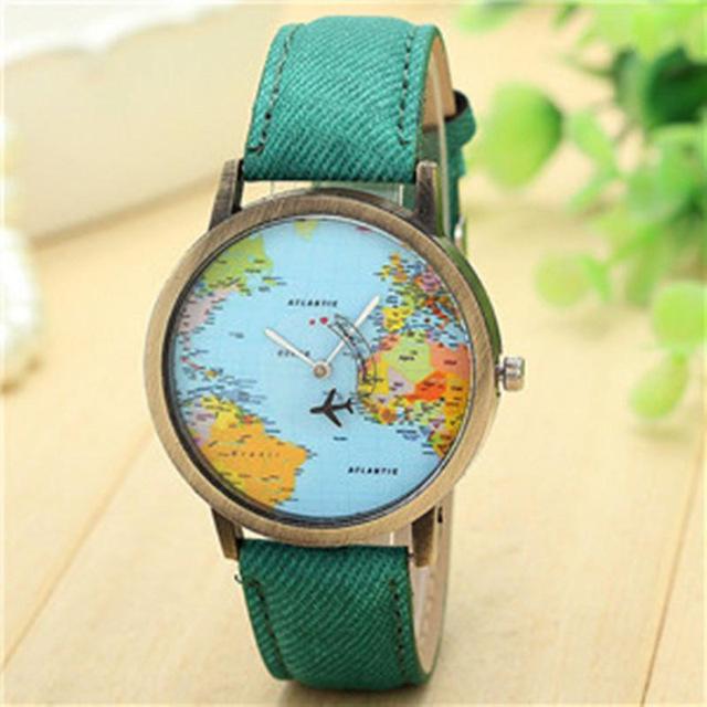 Hot Sale Mini World Fashion Quartz Watch Men Unisex Map Airplane Travel Around The World Women Leather Dress Wrist Watches 10