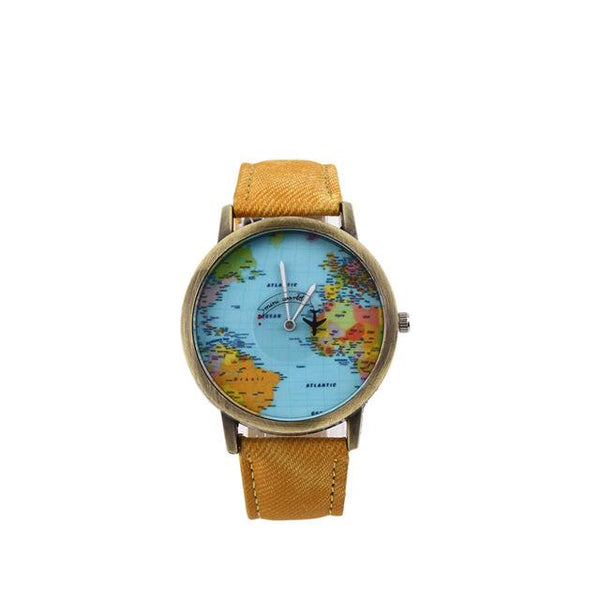 Hot Sale Mini World Fashion Quartz Watch Men Unisex Map Airplane Travel Around The World Women Leather Dress Wrist Watches 10