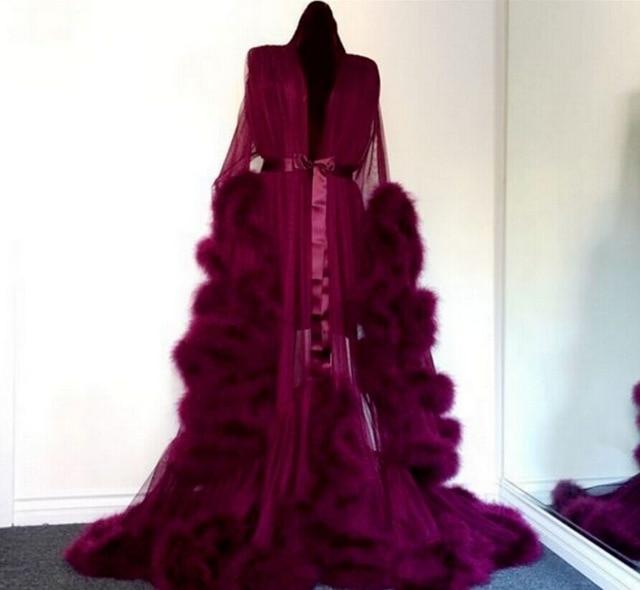 Sexy Women Lingerie Sleepwear Lace Long Maxi Robe Night Dress Gown Mesh Fur Babydolls Sleep Wear Nightgrown Robes
