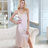 2019 Summer 100% Genuine Silk Women Nightgown 100% Real Mulberry Silk Sleeveless Long Skirts Night Dress Exposed Leg Sleepwear