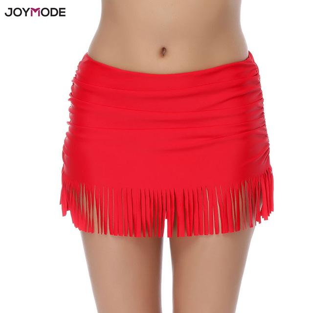 JOYMODE Beach Skirts Tassels Black Bikini Bottoms Girl Swim Dress Shorts Sexy Skirts Bikini Solid Swimsuit Mujer Verano Swimwear