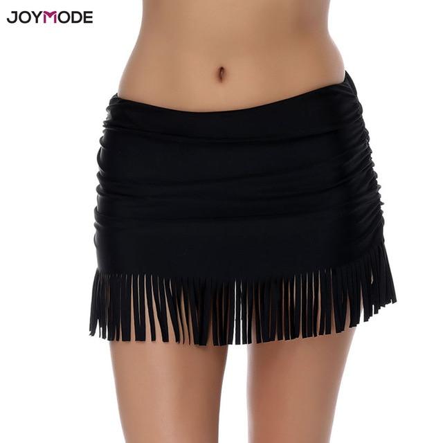 JOYMODE Beach Skirts Tassels Black Bikini Bottoms Girl Swim Dress Shorts Sexy Skirts Bikini Solid Swimsuit Mujer Verano Swimwear