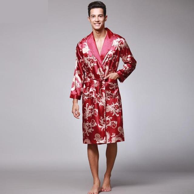 Mens Summer Paisley Print Silk Robes Male Senior Satin Sleepwear Satin Pajamas Long kimono Dressing Gown Bathrobe For Men