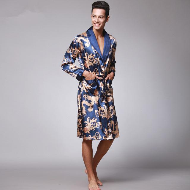 Mens Summer Paisley Print Silk Robes Male Senior Satin Sleepwear Satin Pajamas Long kimono Dressing Gown Bathrobe For Men