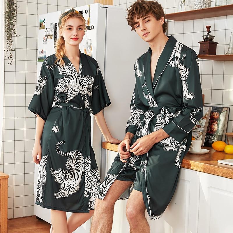 Men Women Robes Silk Bathrobes Couples Sleepwear Nightwear Plus Size animal Robes 2019 new evening dress sexy nightgowns