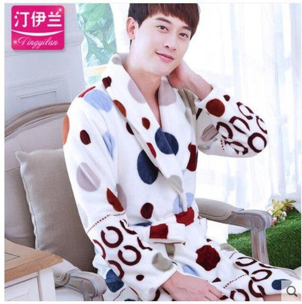 Men Casual Kimono Bathrobe Autumn Winter Flannel Long Robe Thick Warm Sleepwear Full Sleeve Nightgown Male Casual Home Wear