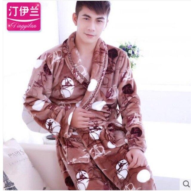 Men Casual Kimono Bathrobe Autumn Winter Flannel Long Robe Thick Warm Sleepwear Full Sleeve Nightgown Male Casual Home Wear