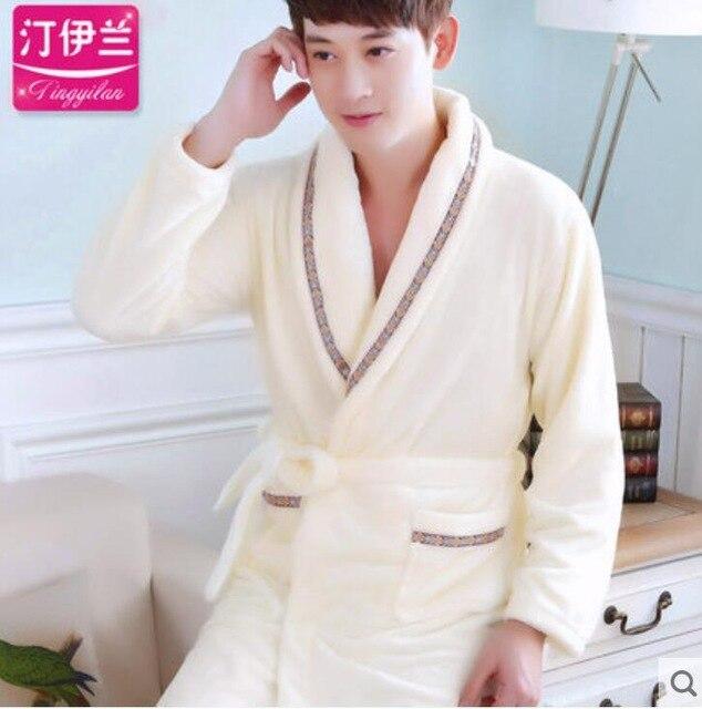 Men Casual Kimono Bathrobe Autumn Winter Flannel Long Robe Thick Warm Sleepwear Full Sleeve Nightgown Male Casual Home Wear