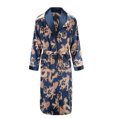 Silk nightgown Men's summer thin bathrobe Tiger nightgown Loose wedding robesilky long sleeve Sleeprobe Plus Size home wear