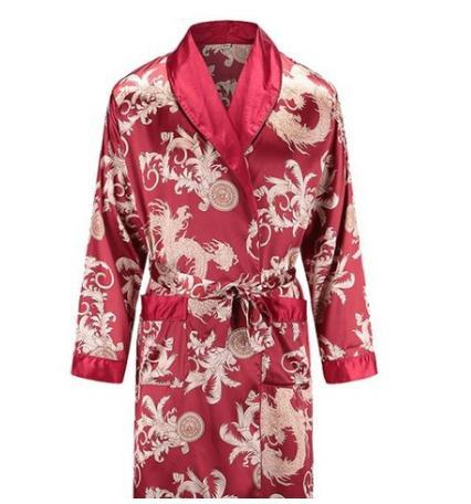 Silk nightgown Men's summer thin bathrobe Tiger nightgown Loose wedding robesilky long sleeve Sleeprobe Plus Size home wear