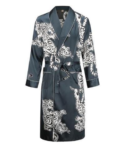 Silk nightgown Men's summer thin bathrobe Tiger nightgown Loose wedding robesilky long sleeve Sleeprobe Plus Size home wear