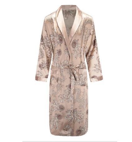 Silk nightgown Men's summer thin bathrobe Tiger nightgown Loose wedding robesilky long sleeve Sleeprobe Plus Size home wear