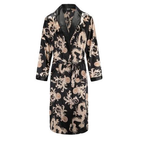 Silk nightgown Men's summer thin bathrobe Tiger nightgown Loose wedding robesilky long sleeve Sleeprobe Plus Size home wear