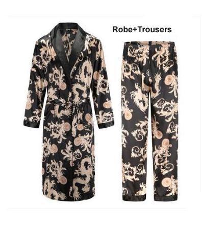 Silk nightgown Men's summer thin bathrobe Tiger nightgown Loose wedding robesilky long sleeve Sleeprobe Plus Size home wear