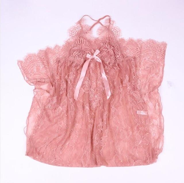 Sexy Lace Bow Perspective Split Nightgown Night Dress Solid Sleeveless Camis Stylish Long V-Neck Backless Nighty Sleepwear Modis