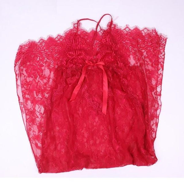 Sexy Lace Bow Perspective Split Nightgown Night Dress Solid Sleeveless Camis Stylish Long V-Neck Backless Nighty Sleepwear Modis