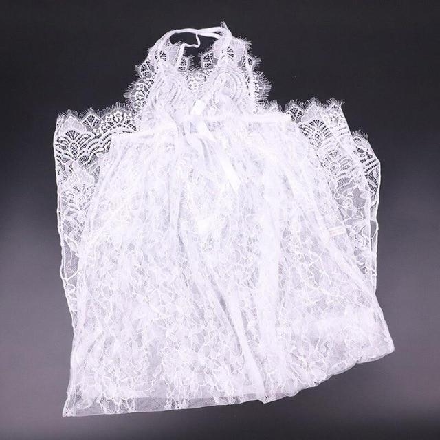 Sexy Lace Bow Perspective Split Nightgown Night Dress Solid Sleeveless Camis Stylish Long V-Neck Backless Nighty Sleepwear Modis