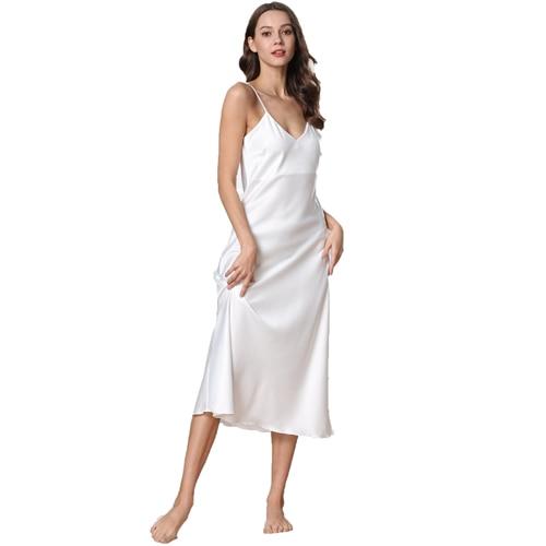 Fiklyc underwear mid-calf length sexy women's summer sleeveless long night-dress satin female nightgown sleepwear luxury design